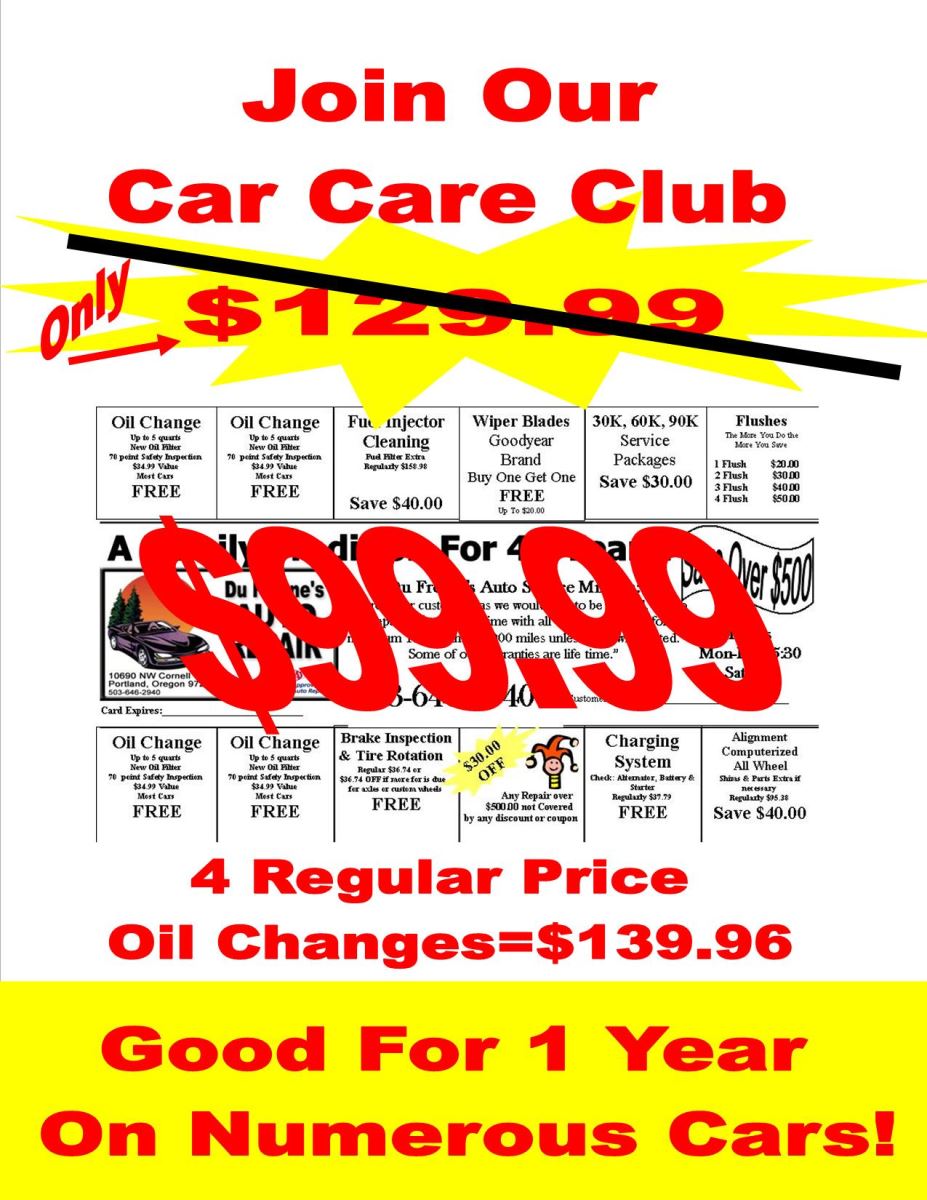 Get your oil changes Free with the Car Care Club Card.