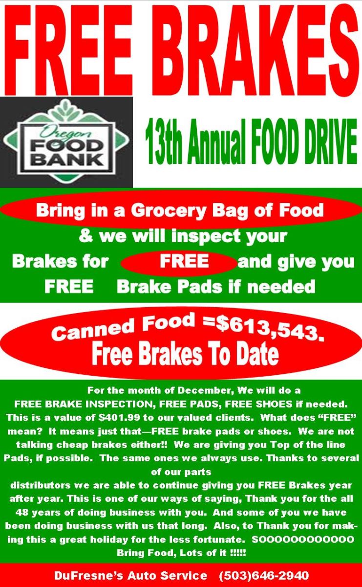 Free Brakes with Grocery bag of Food. 